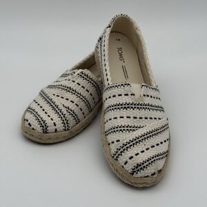 TOMS Alpargata‎ Woven Rope Espadrille black & beige stripe Women's Size 7